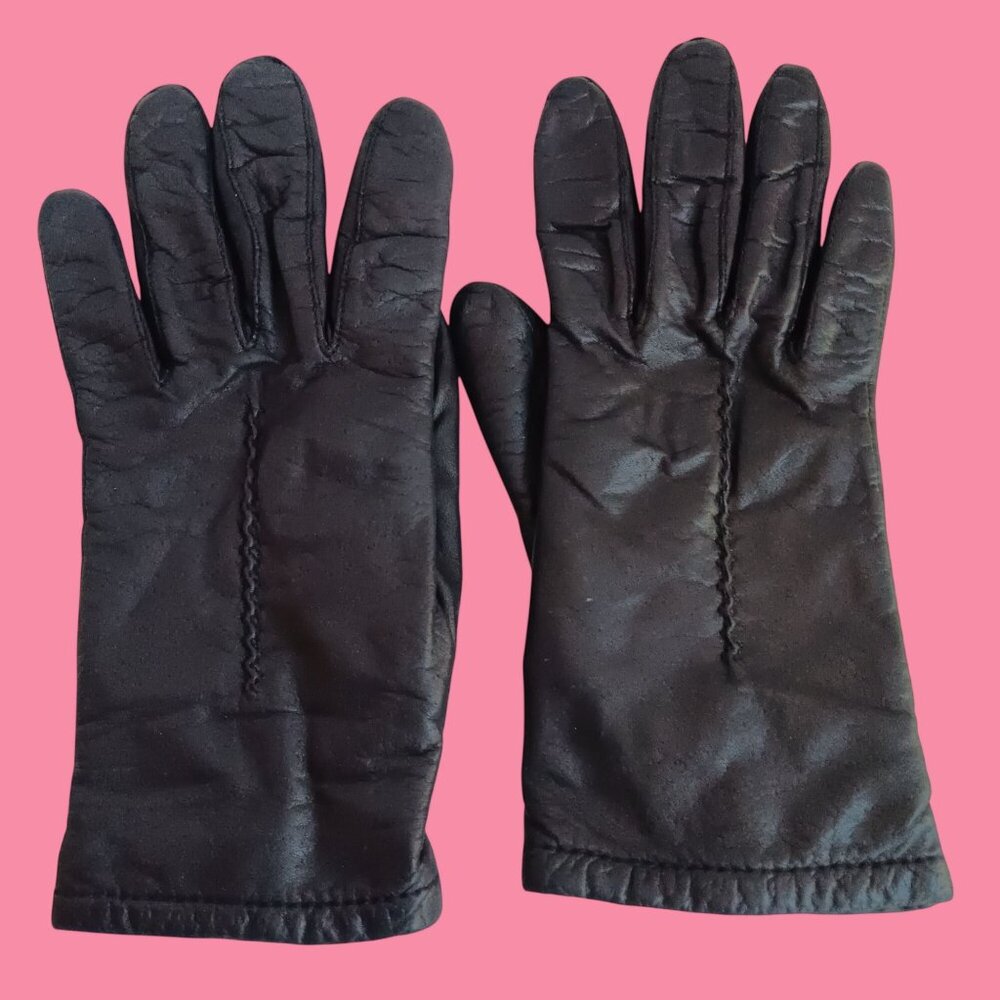 Womens size 7 Vintage Genuine Leather Black Gloves Soft Lining By Townes